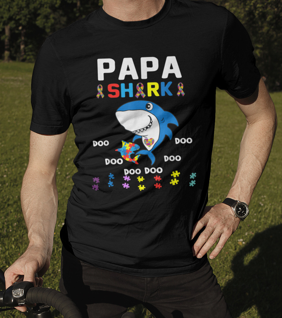Papa Shark Jigsaw Autism Awareness Doo Doo Doo T-Shirt