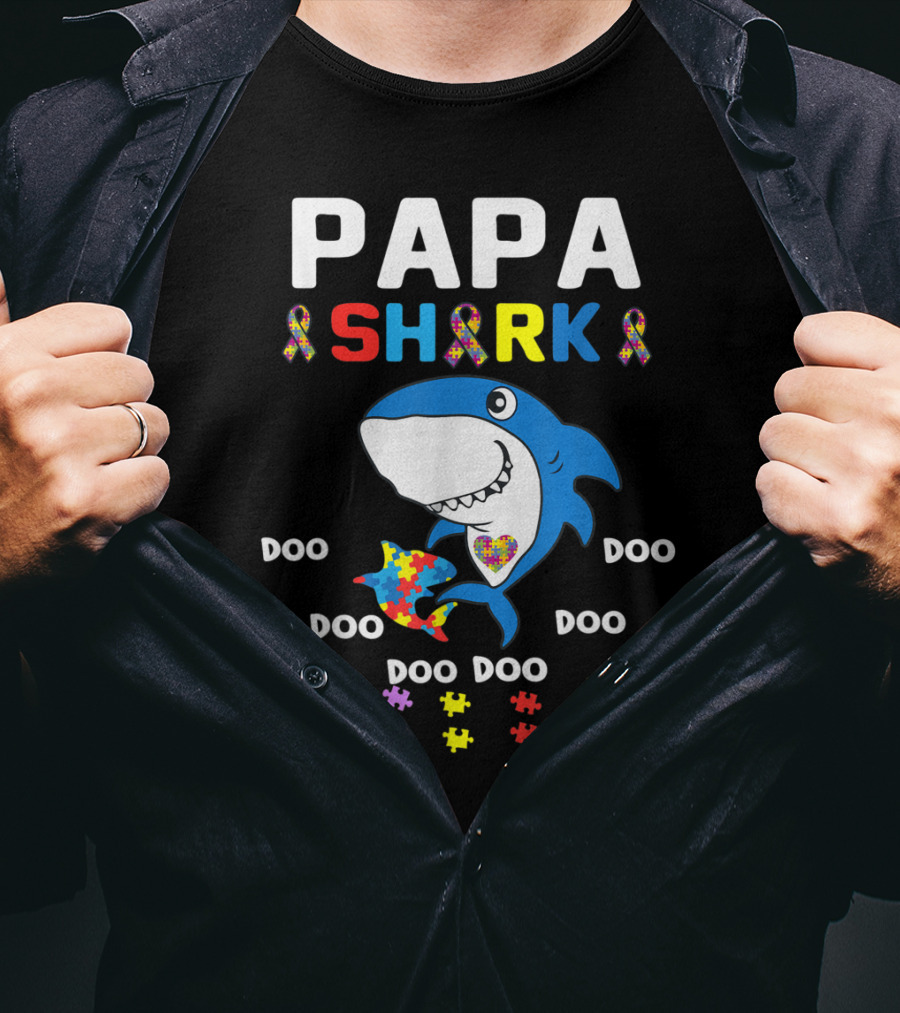 Papa Shark Jigsaw Autism Awareness Doo Doo Doo T-Shirt