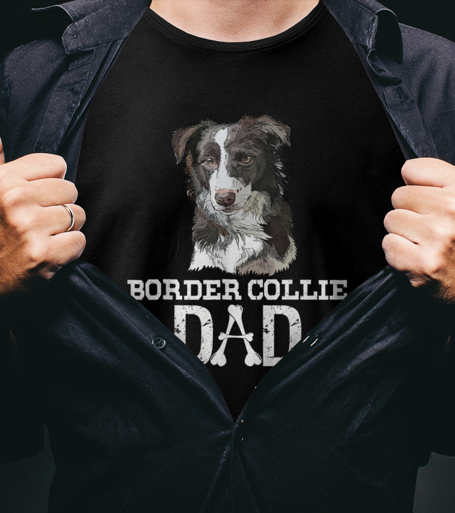 Border Collie Dad With Detailed Dog Illustration And Bone Accents T-Shirt