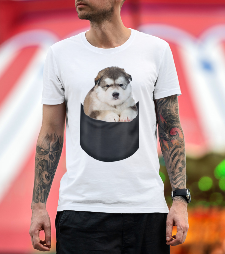 Alaskan Funny Dog In Pocket T-Shirt