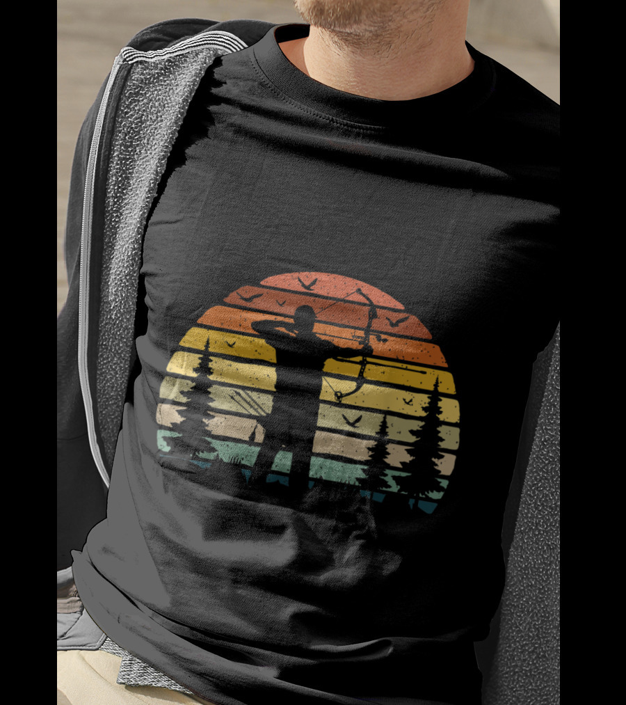 Archery Dad Daddy Archer Best Retro Sunset T-Shirt