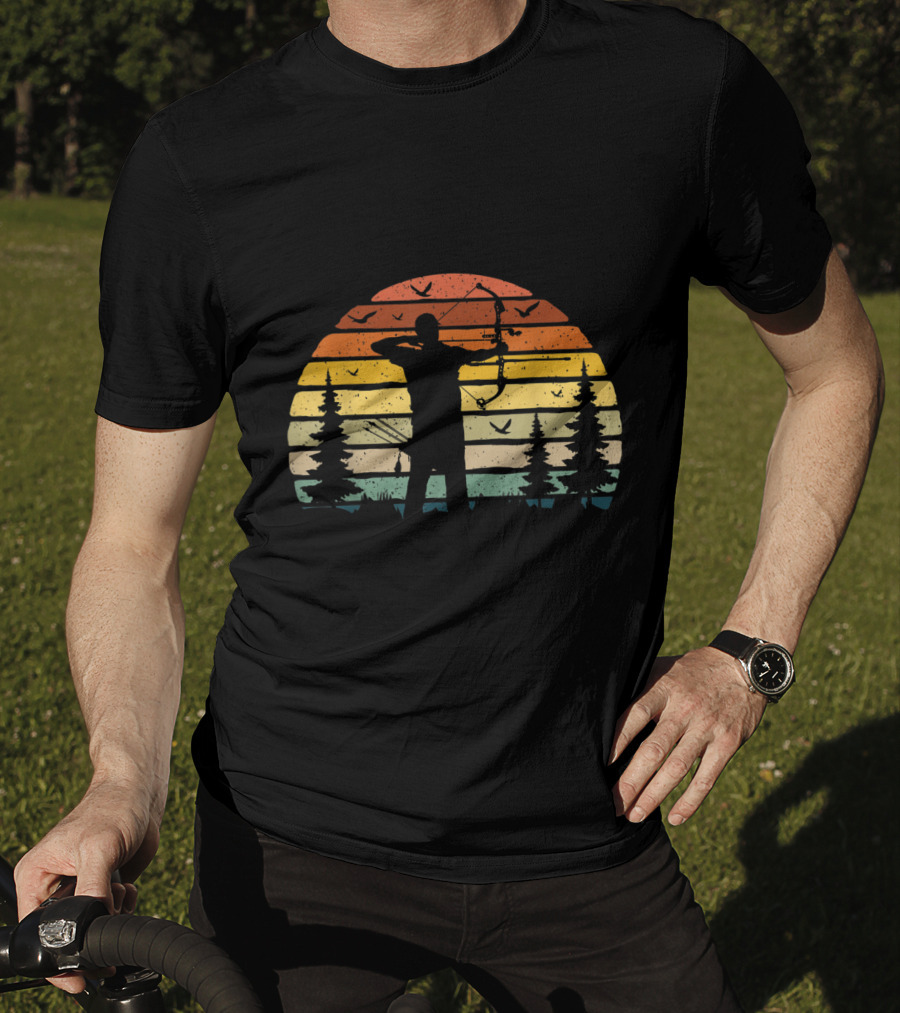 Archery Dad Daddy Archer Best Retro Sunset T-Shirt