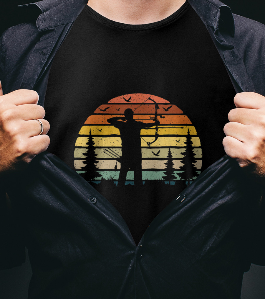 Archery Dad Daddy Archer Best Retro Sunset T-Shirt