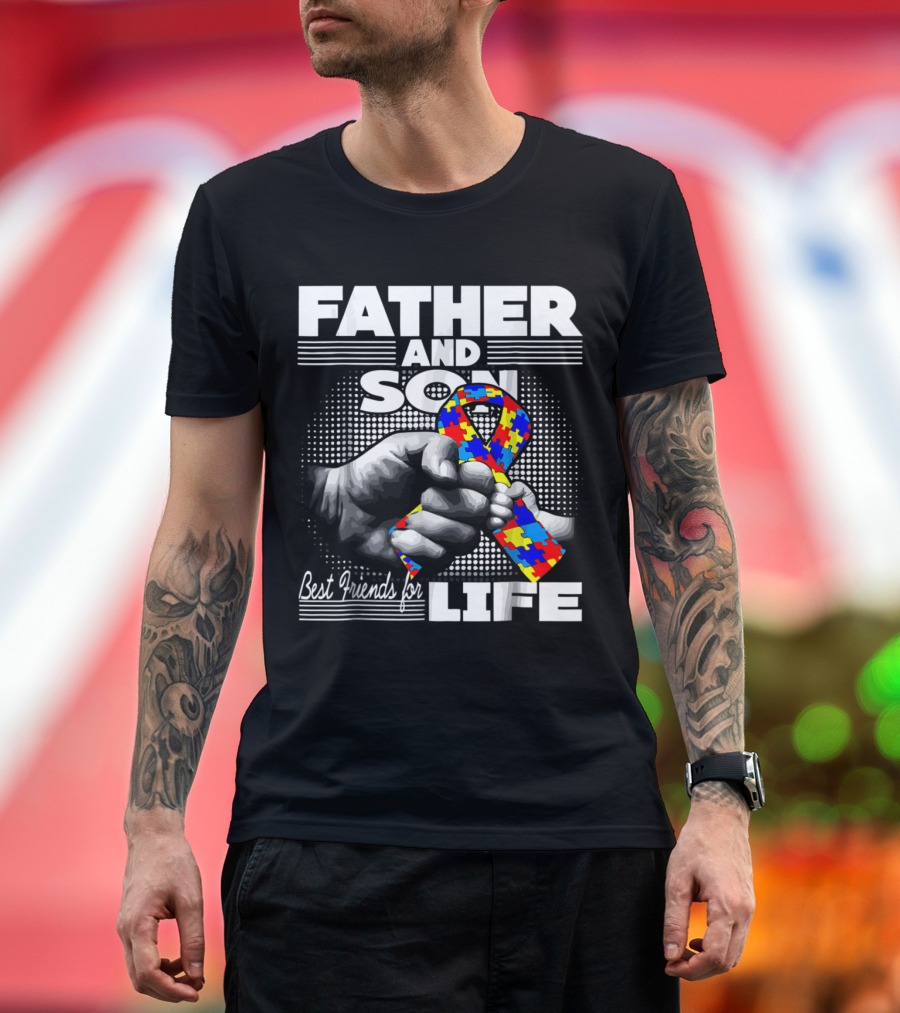 Father and Son Best Friends for Life Autism Awareness Puzzle T-Shirt