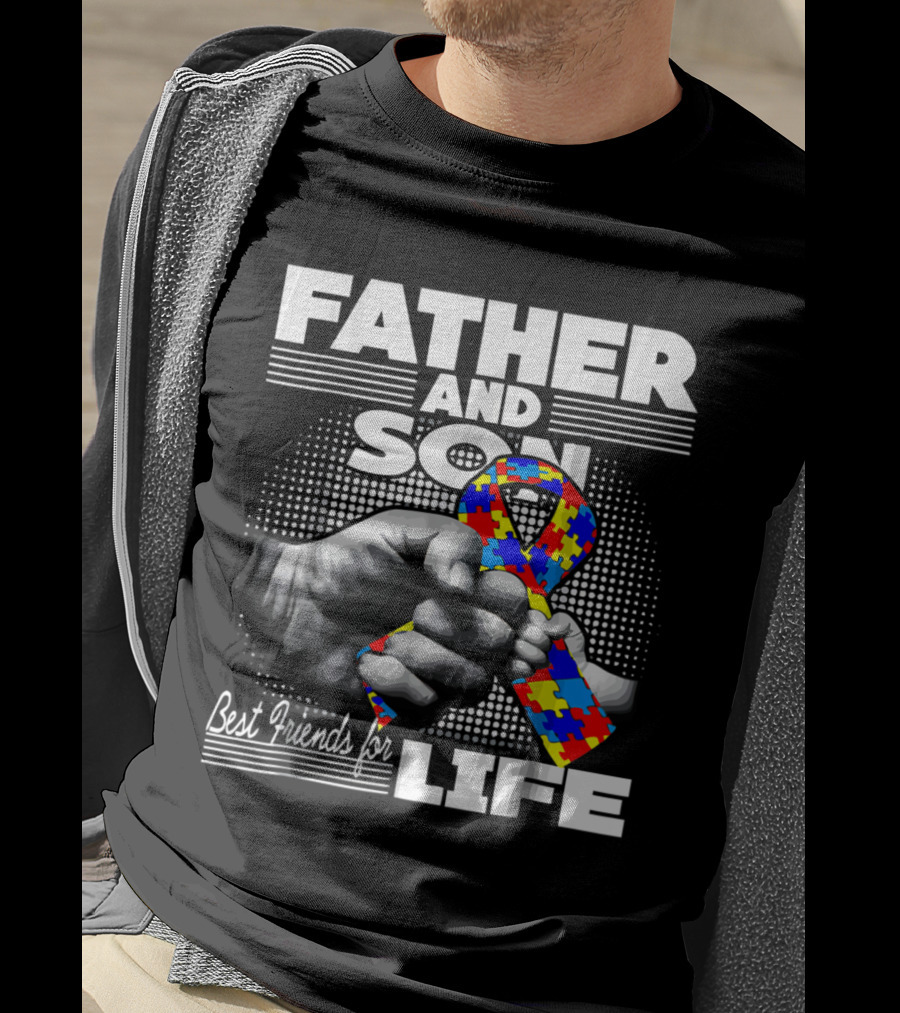Father And Son Best Friends For Life Autism Awareness Puzzle T-Shirt