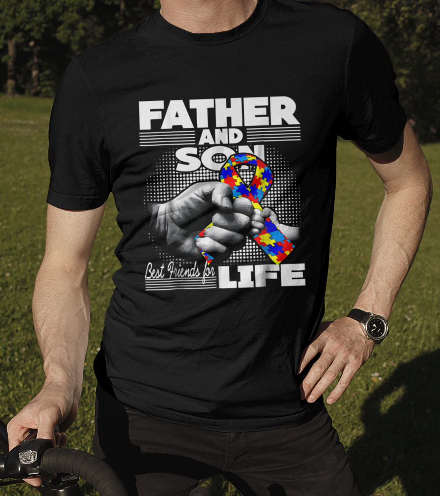 Father And Son Best Friends For Life Autism Awareness Puzzle T-Shirt
