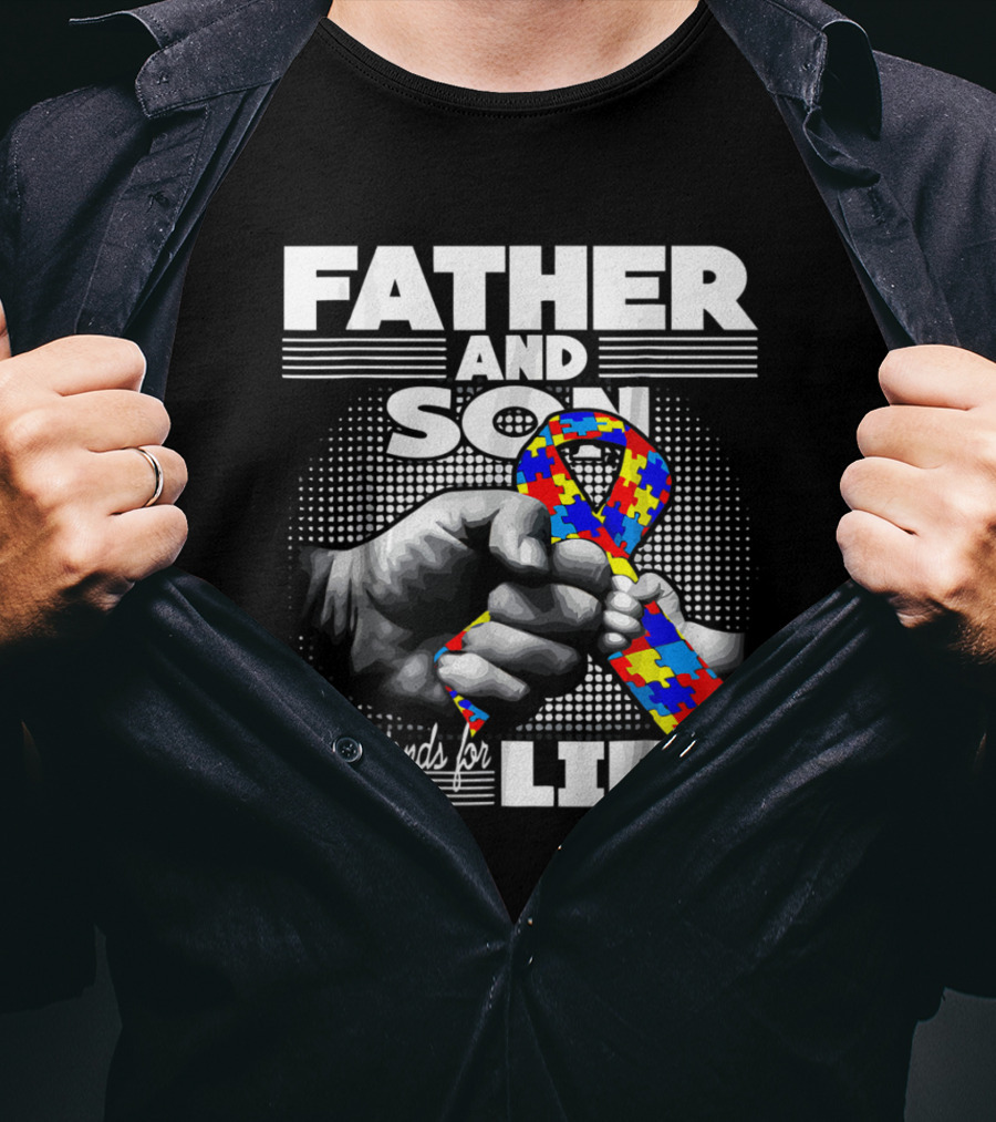 Father And Son Best Friends For Life Autism Awareness Puzzle T-Shirt