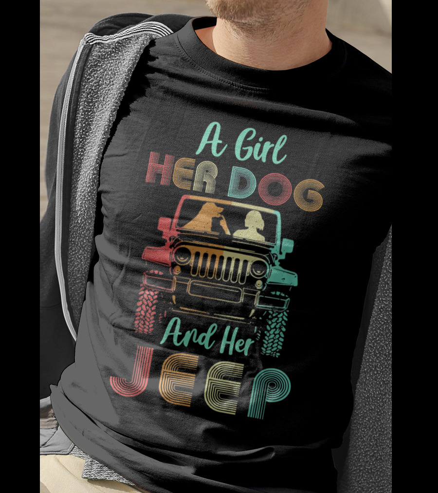 A Girl Her Dog And Her Jeep Vintage Adventure T-Shirt