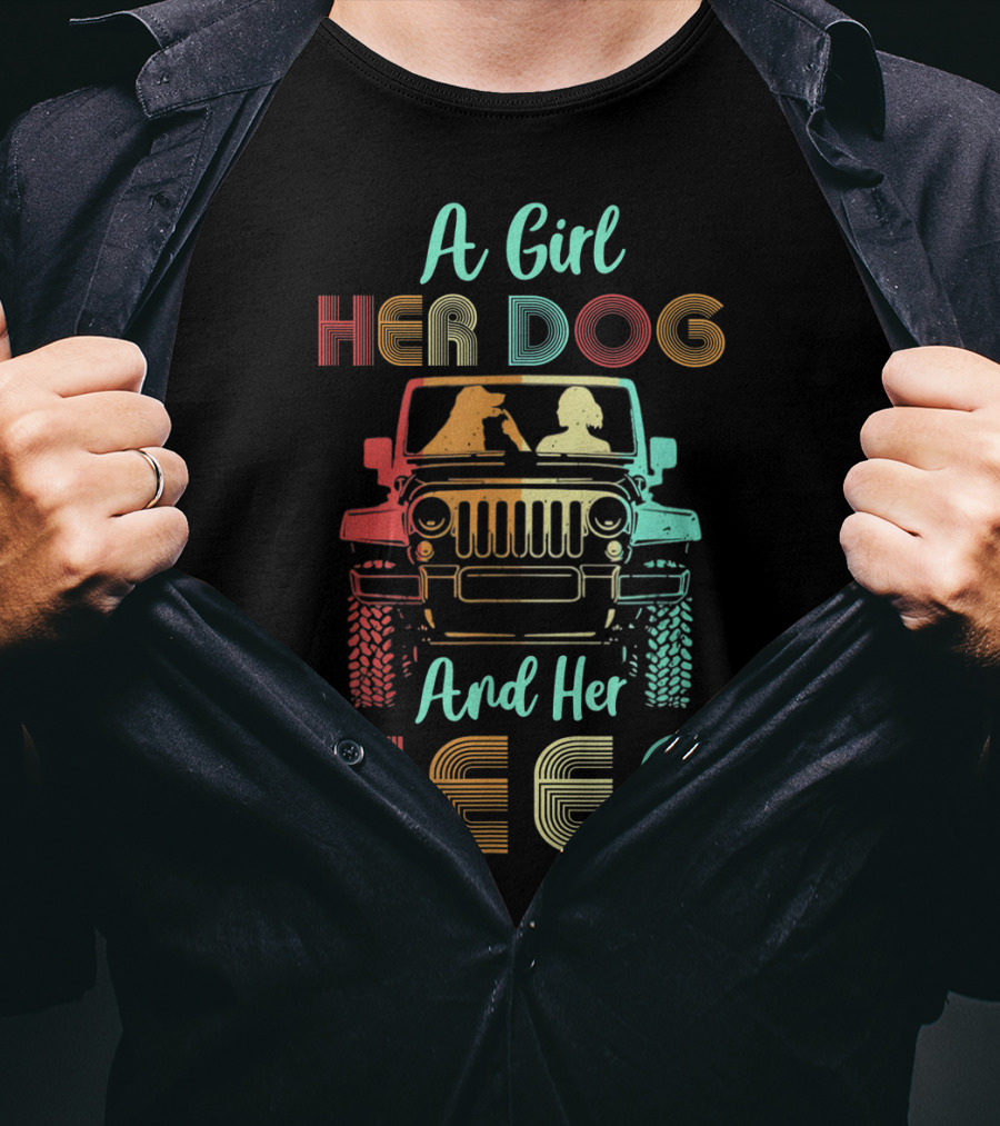 A Girl Her Dog And Her Jeep Vintage Adventure T-Shirt