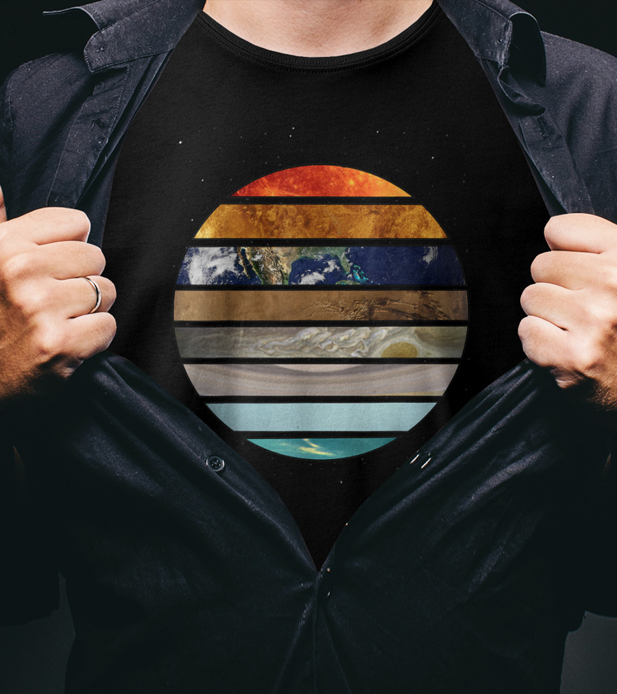 Amazing Planet Great Astronomy Solar System Stripes T-Shirt