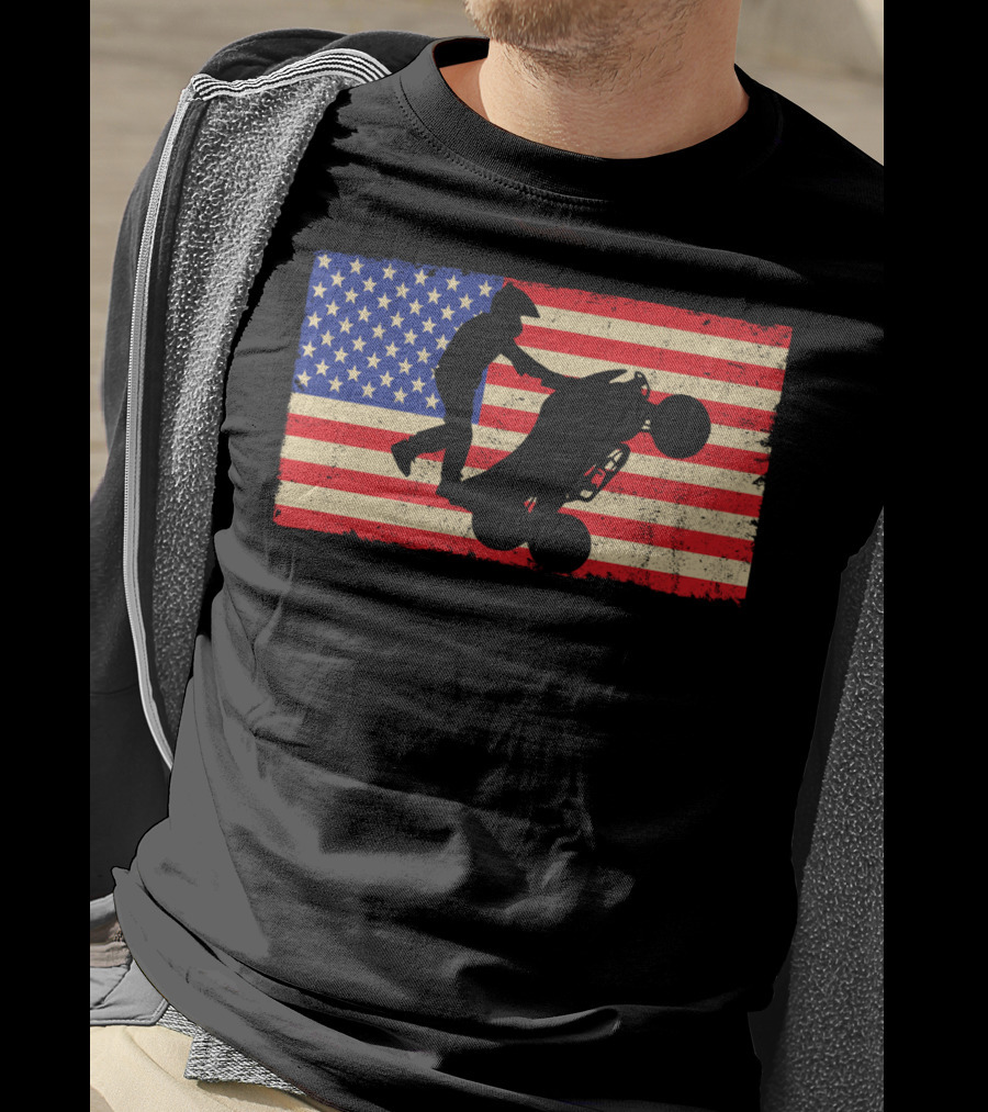 American Flag ATV Rider Wheelie Quad Bike Cool T-Shirt