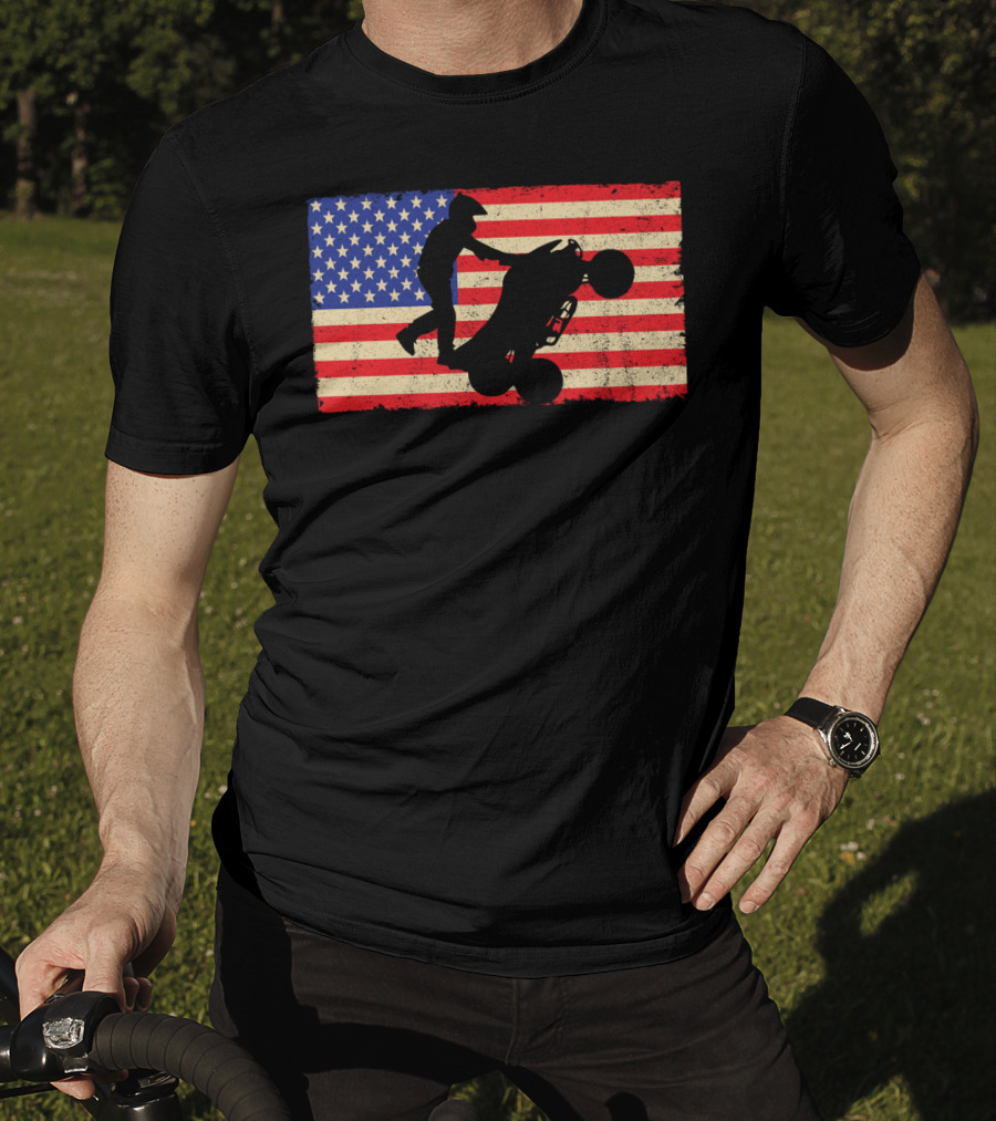 American Flag ATV Rider Wheelie Quad Bike Cool T-Shirt