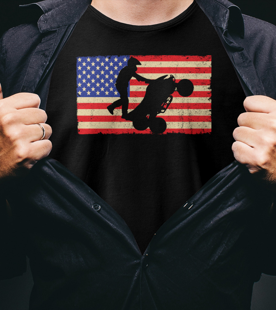 American Flag ATV Rider Wheelie Quad Bike Cool T-Shirt