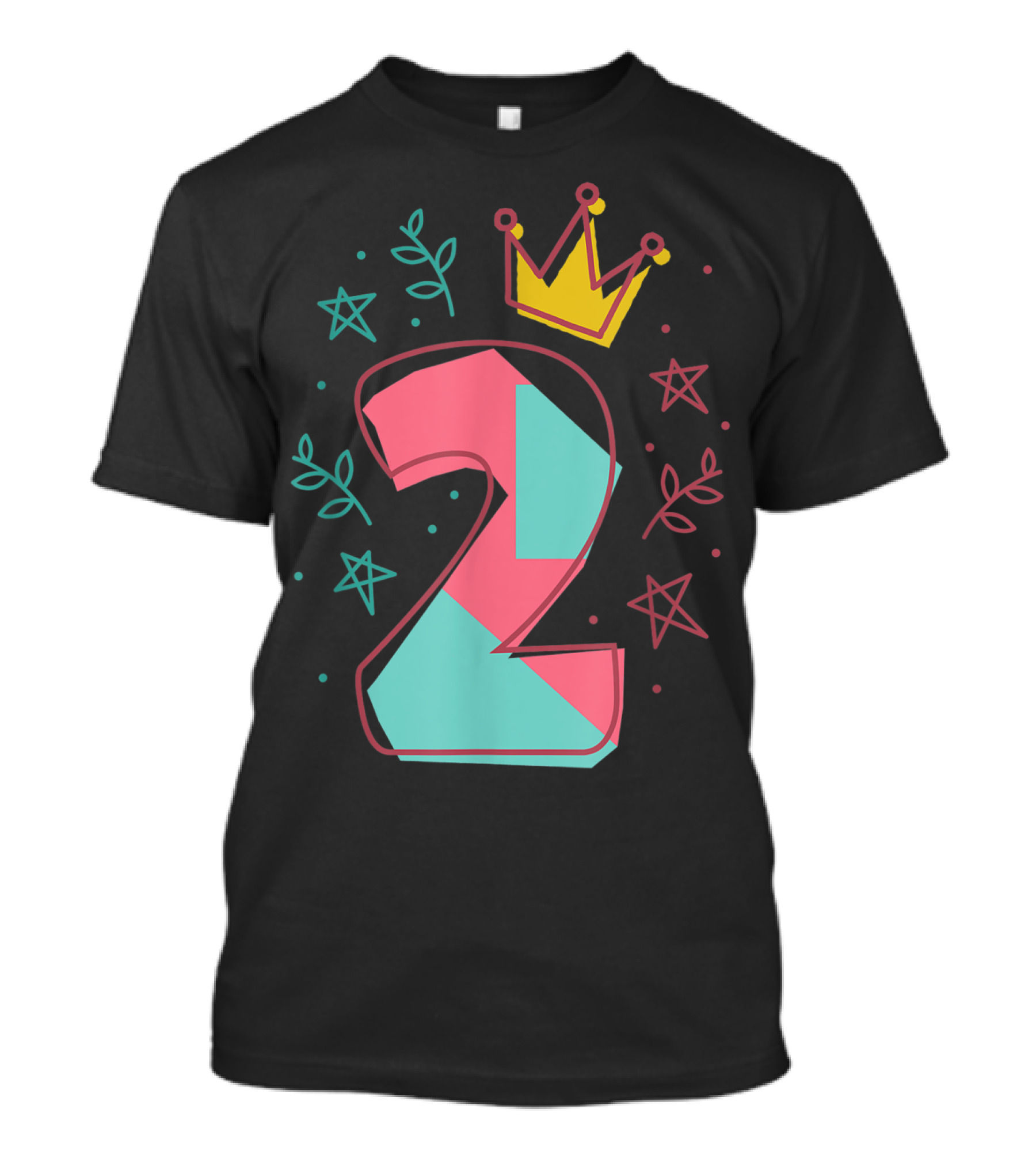 2Nd Birthday Crown Star Leaves 2 Years Old T-Shirt