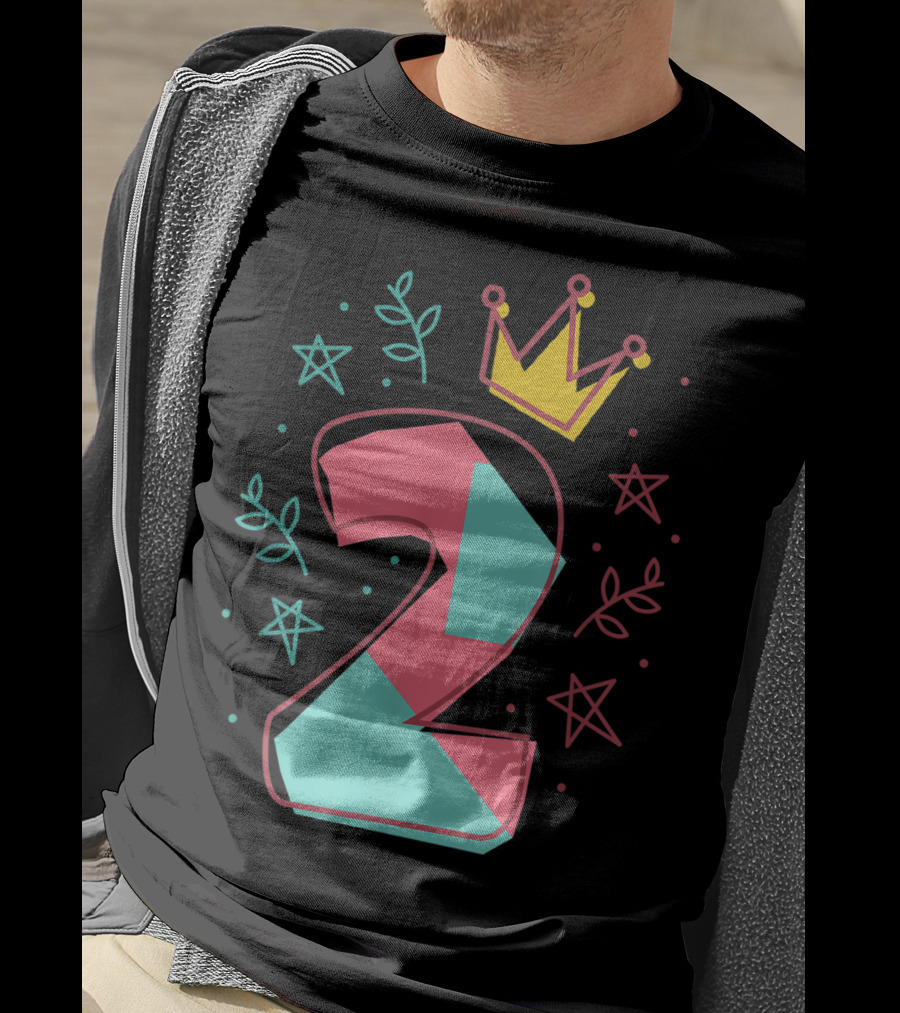 2Nd Birthday Crown Star Leaves 2 Years Old T-Shirt