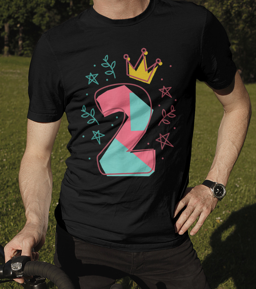 2Nd Birthday Crown Star Leaves 2 Years Old T-Shirt
