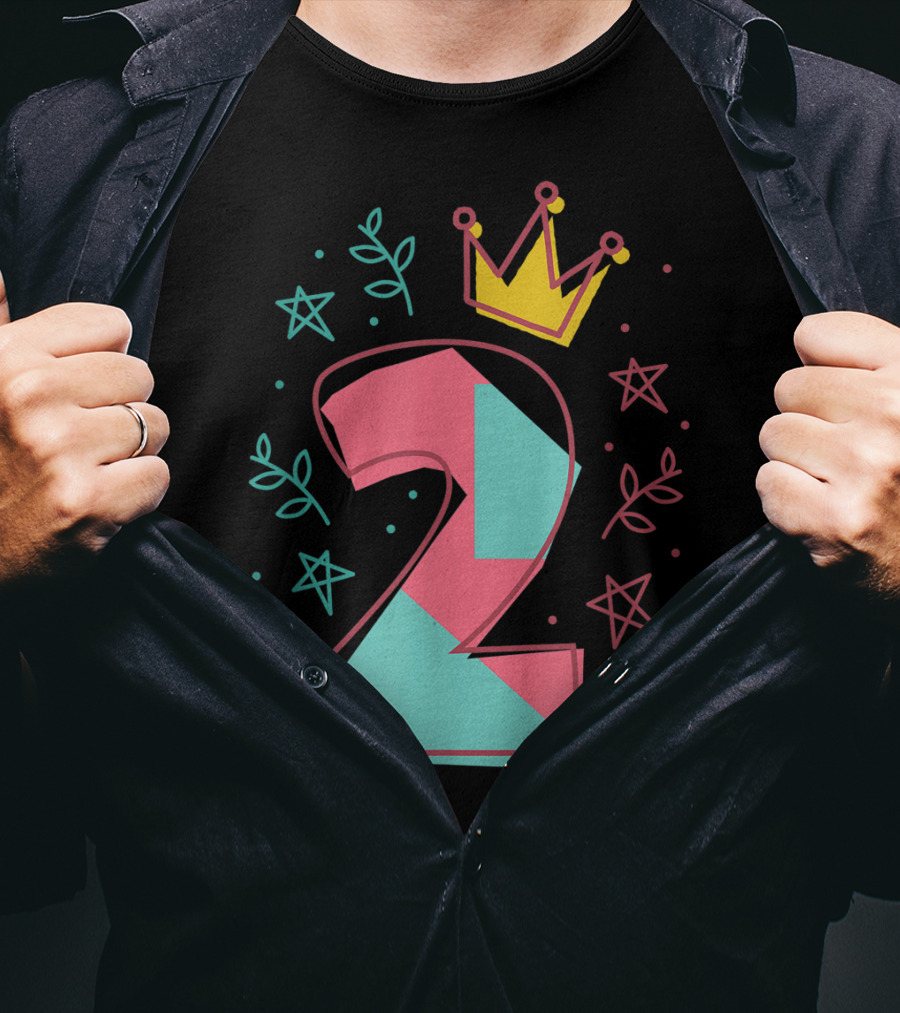 2Nd Birthday Crown Star Leaves 2 Years Old T-Shirt