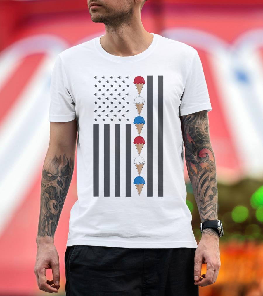 American Flag Ice Cream Cones Red White And Blue Patriotic Summer T-Shirt