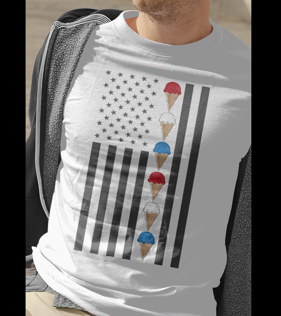 American Flag Ice Cream Cones Red White And Blue Patriotic Summer T-Shirt