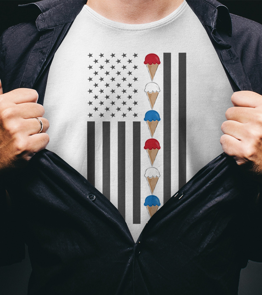 American Flag Ice Cream Cones Red White And Blue Patriotic Summer T-Shirt