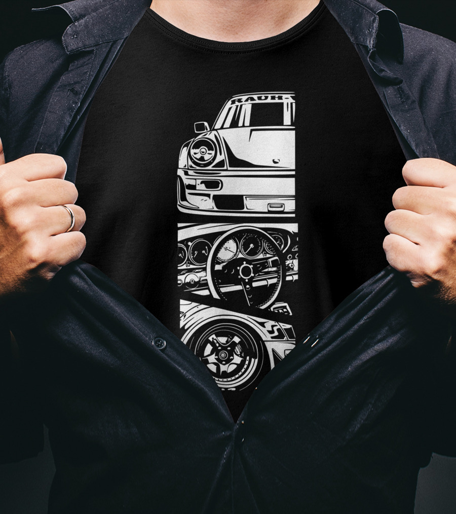 Rauh Welt Begriff German Classic Car Oldtimer Dashboard Wheel T-Shirt