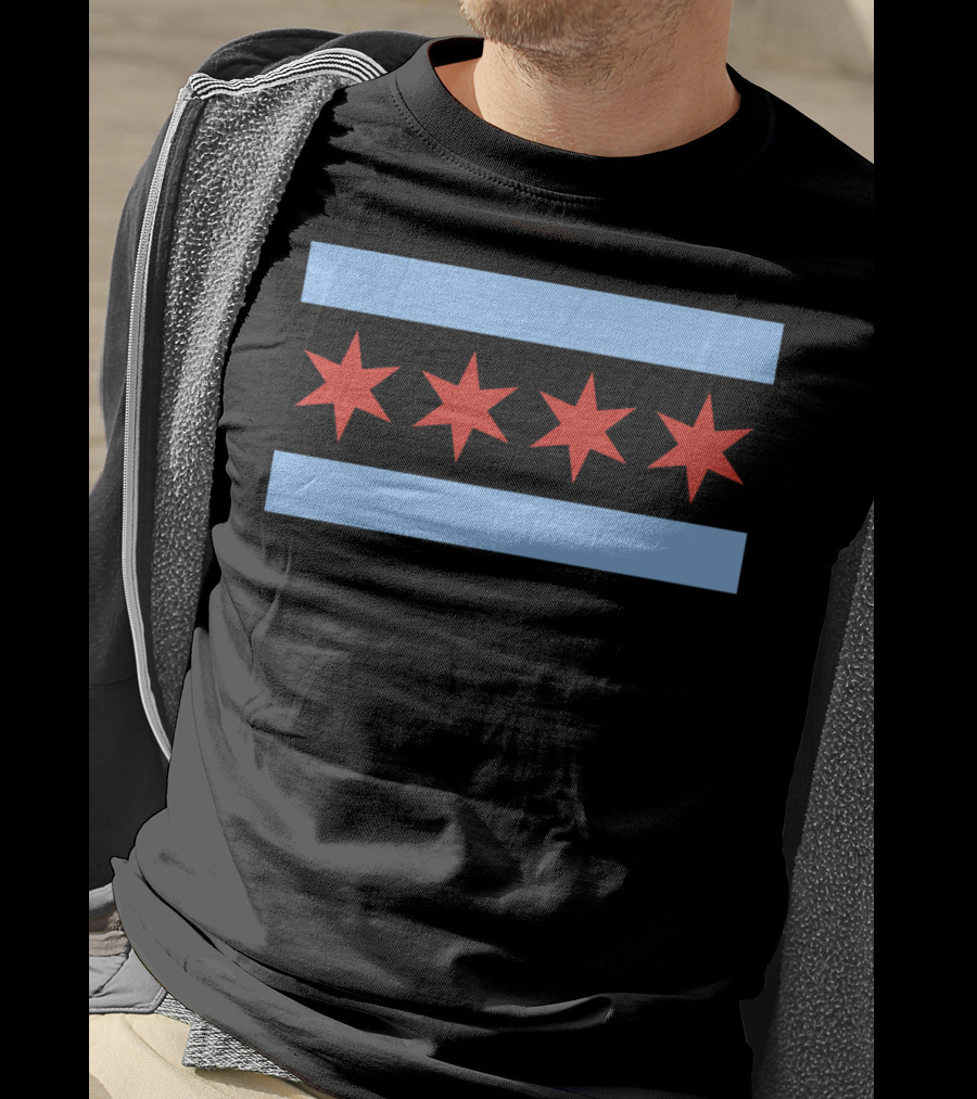 Chicago Flag Classic City Blue Stripes Red Stars T-Shirt
