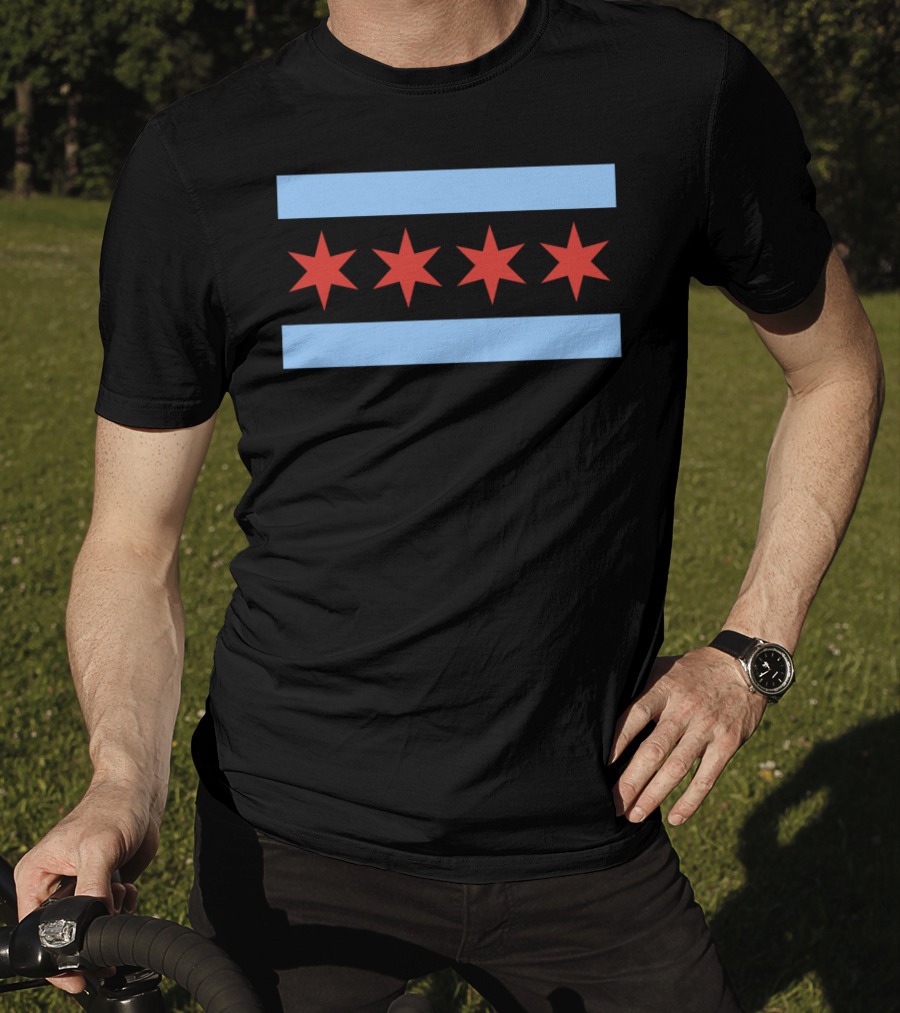 Chicago Flag Classic City Blue Stripes Red Stars T-Shirt