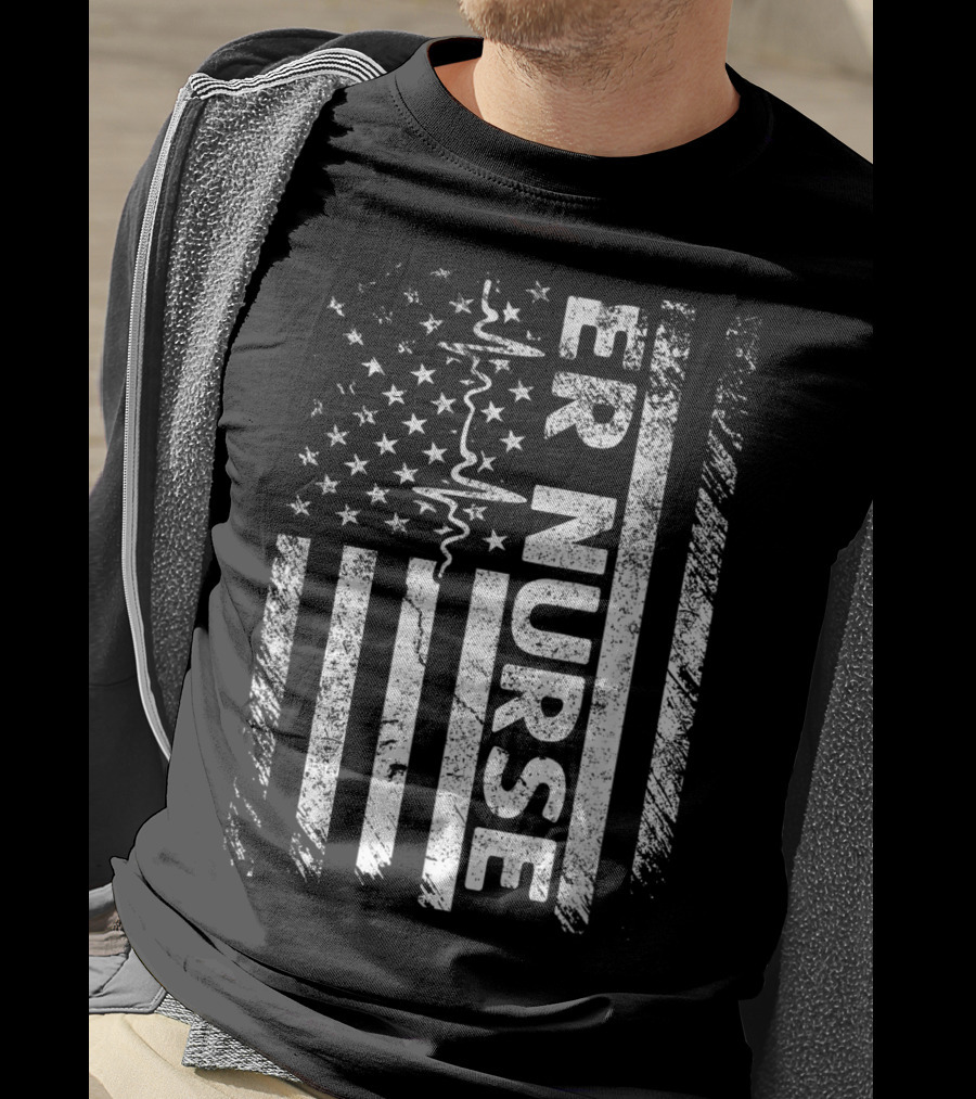 ER Nurse Distressed Flag Emergency T-Shirt