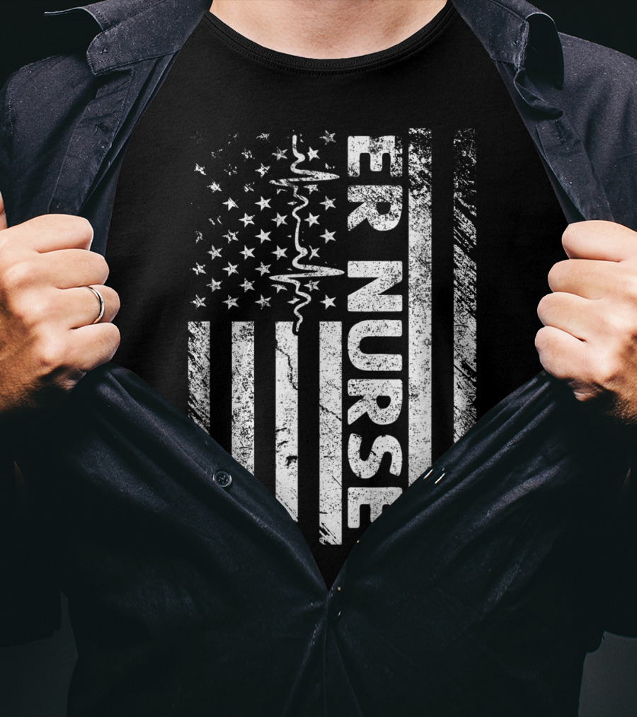 ER Nurse Distressed Flag Emergency T-Shirt