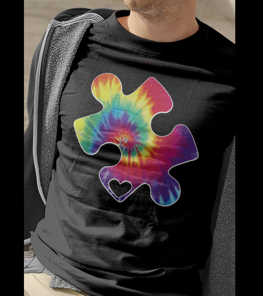 Tie-Dye Puzzle Heart Autism Awareness T-Shirt