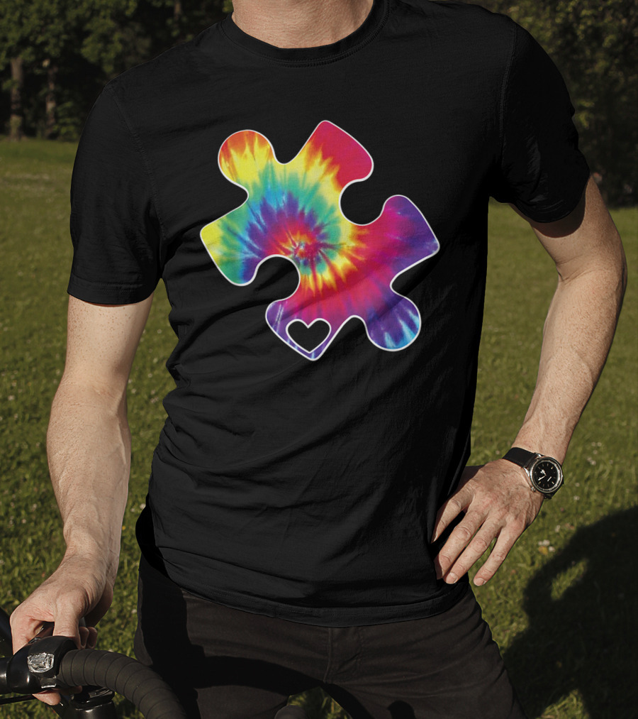 Tie-Dye Puzzle Heart Autism Awareness T-Shirt