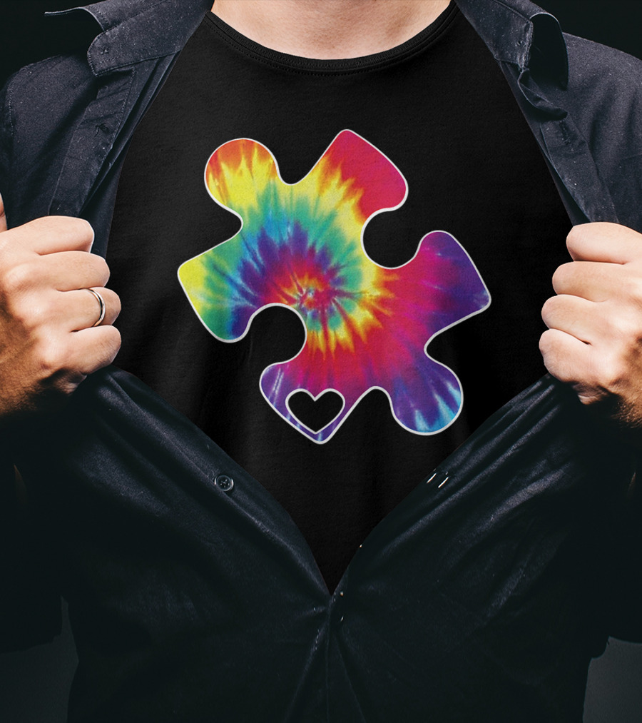 Tie-Dye Puzzle Heart Autism Awareness T-Shirt