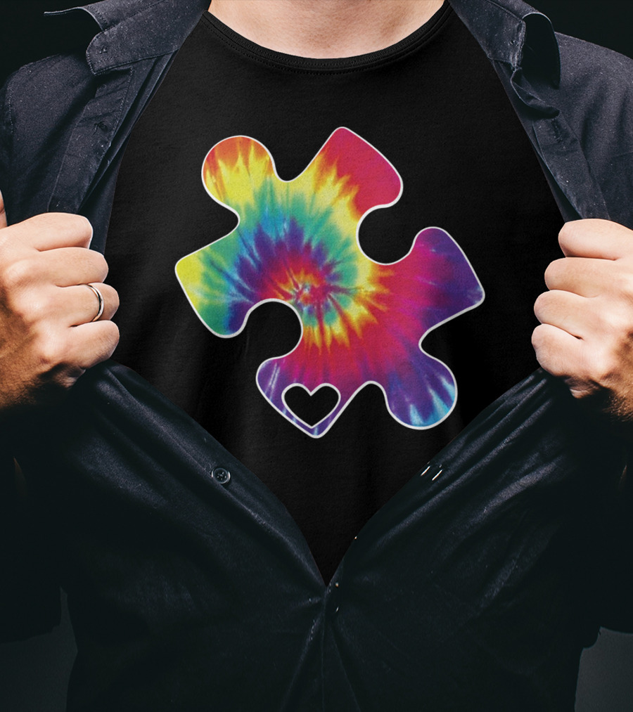 Tie-Dye Puzzle Piece Heart Cool Autism Awareness T-Shirt