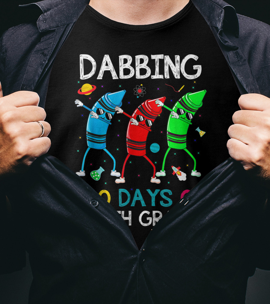 Dabbing 100 Days Of Fifth Grade With Dancing Crayon Characters And Space Elements T-Shirt
