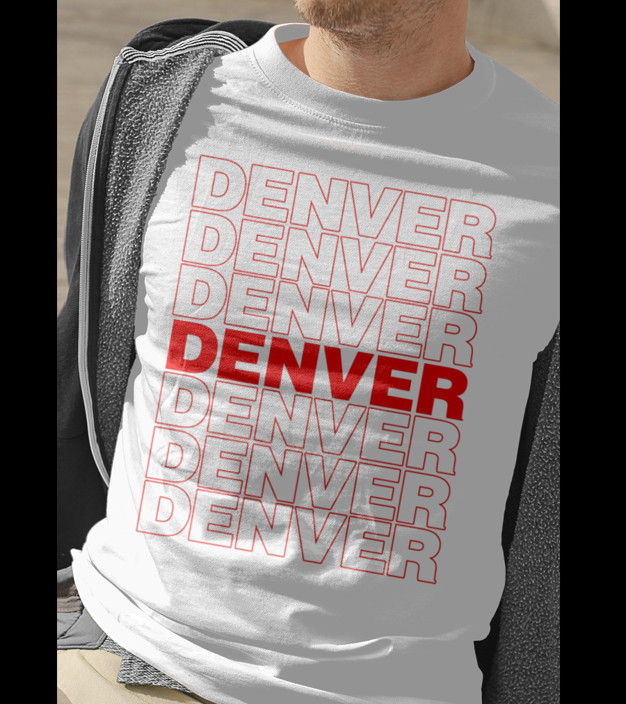 Denver Colorado Thank You Bag Style Repeated Red Lettering T-Shirt