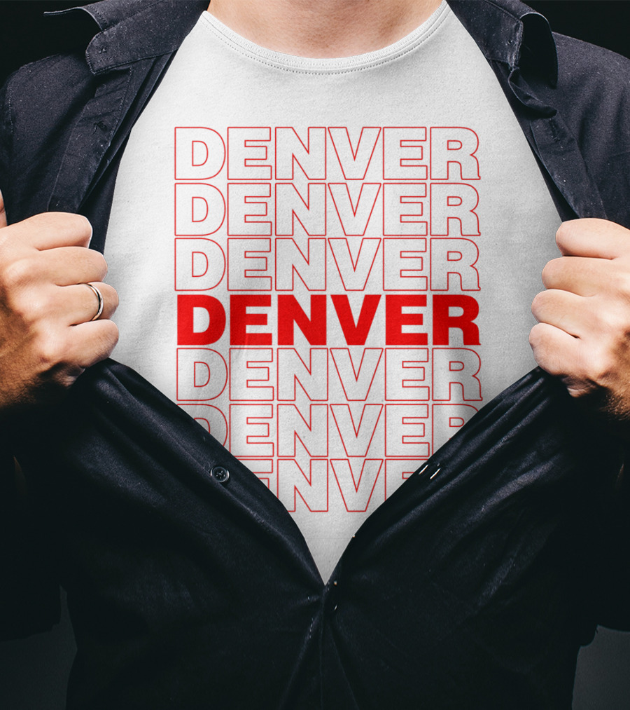 Denver Colorado Thank You Bag Style Repeated Red Lettering T-Shirt