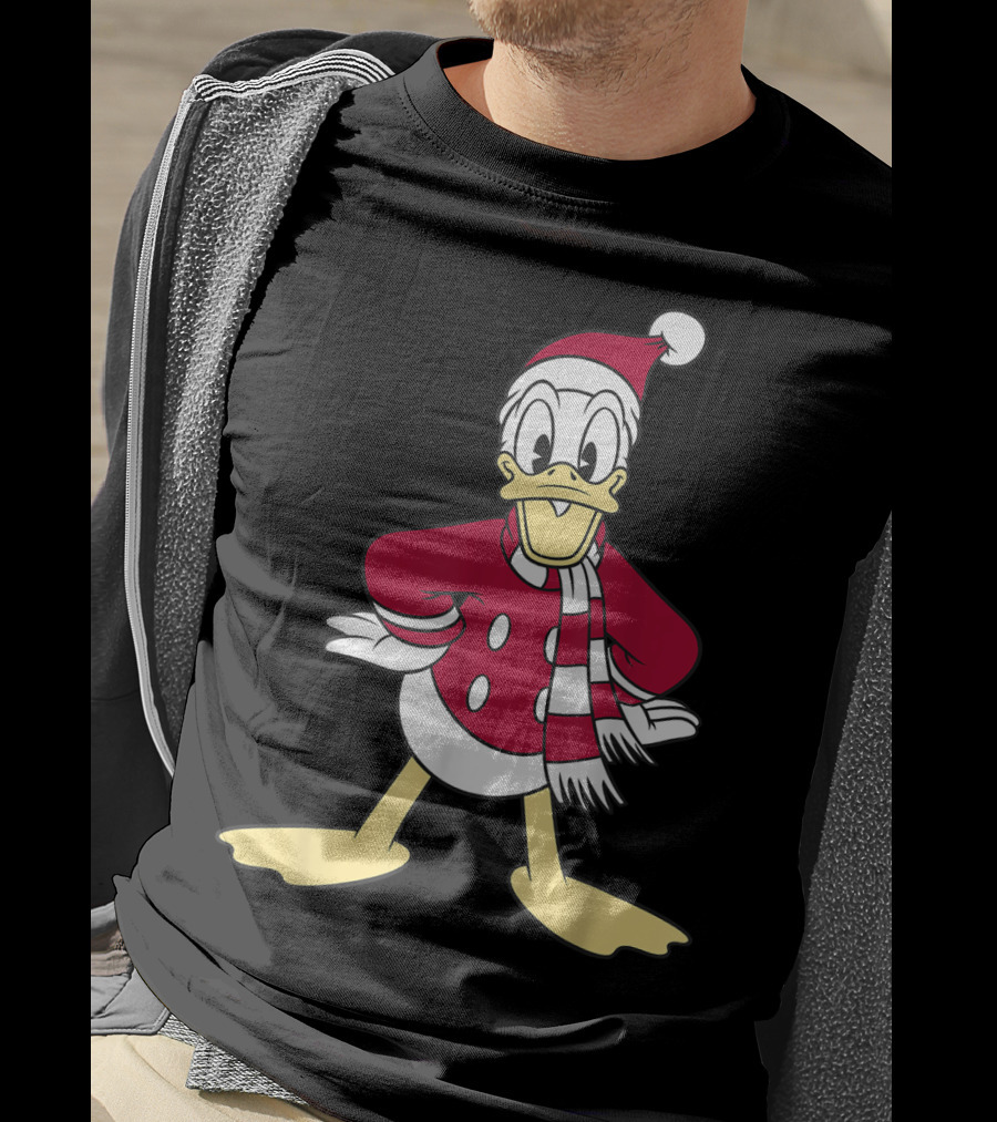 Disney Donald Duck In Festive Red Santa Outfit With Scarf T-Shirt