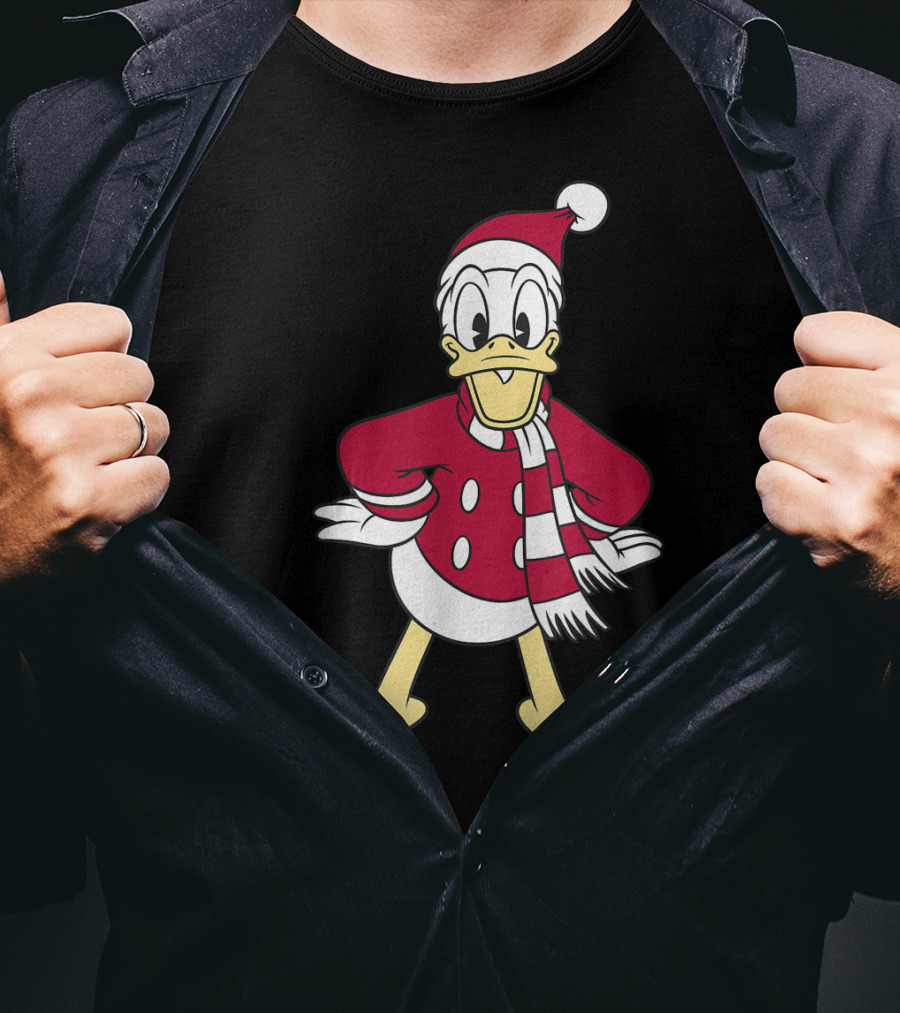 Disney Donald Duck In Festive Red Santa Outfit With Scarf T-Shirt
