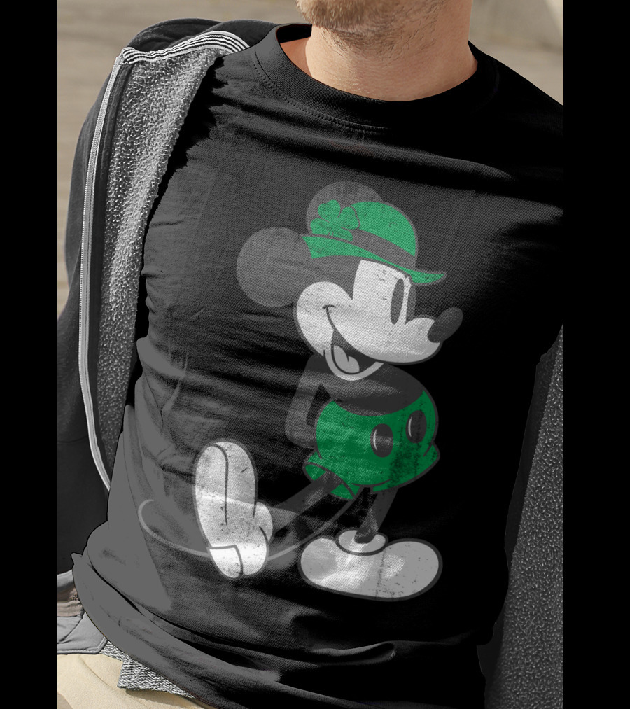 Mickey Mouse Classic Green Clover Hat Disney T-Shirt