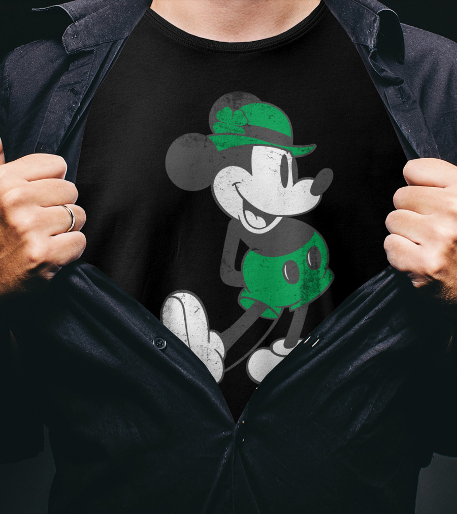 Mickey Mouse Classic Green Clover Hat Disney T-Shirt