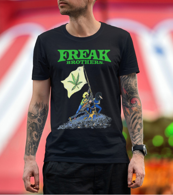 Premium T-Shirt: Freak Brothers Cannabis Flag Iconic Comic T-Shirt Freak Brothers Cannabis Flag Iconic Comic T-Shirt