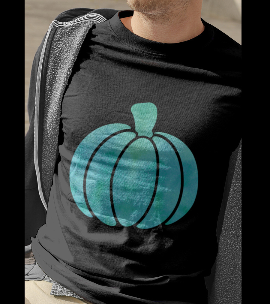 Fall Teal Pumpkin Girl Watercolor T-Shirt