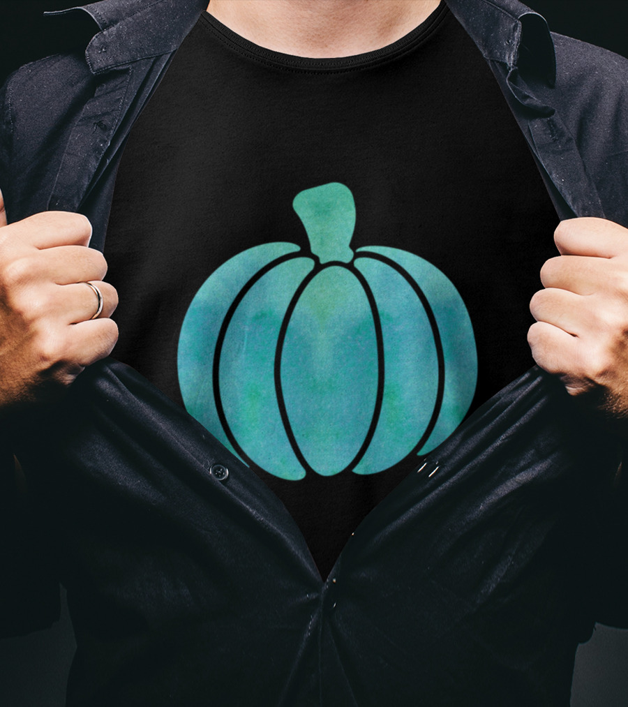Fall Teal Pumpkin Girl Watercolor T-Shirt
