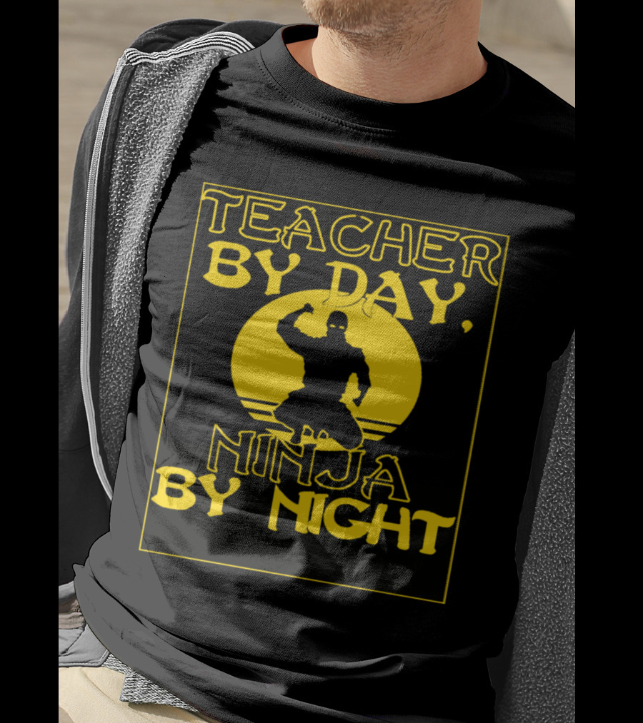 Teacher By Day Ninja By Night Silhouette Against Yellow Circle T-Shirt