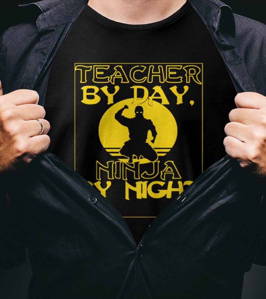 Teacher By Day Ninja By Night Silhouette Against Yellow Circle T-Shirt