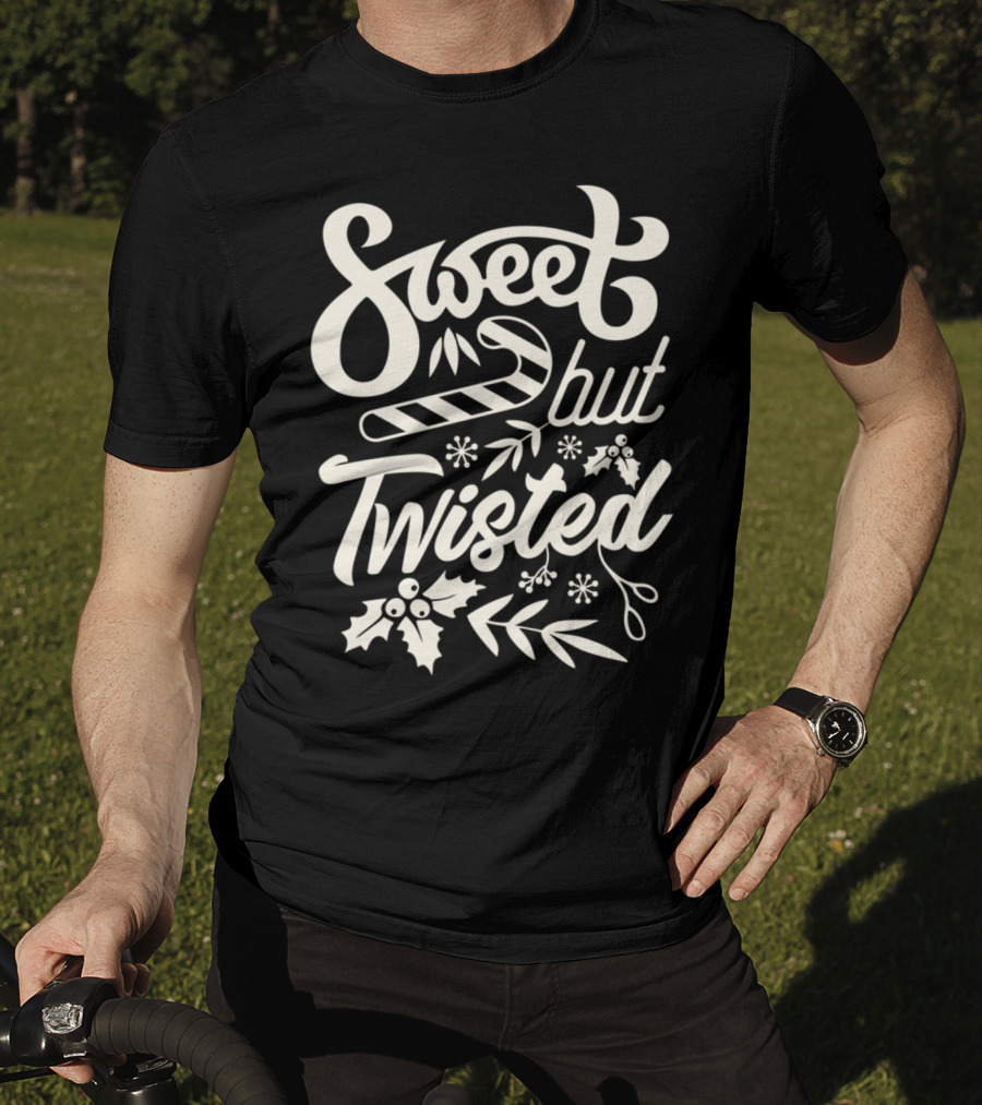 Sweet But Twisted Funny Christmas Party Candy Cane And Holly T-Shirt
