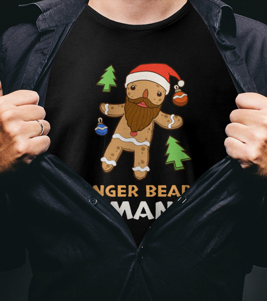 Ginger Beard Man Christmas Gingerbread With Santa Hat And Ornaments T-Shirt