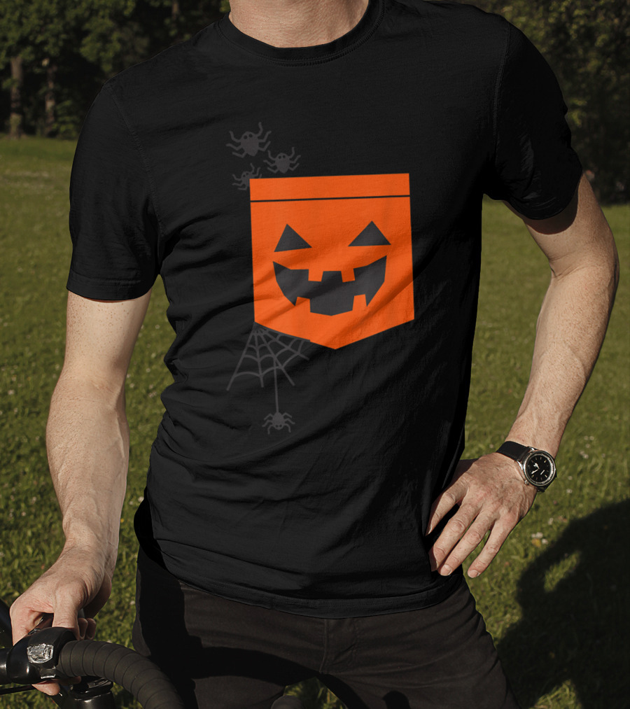 Happy Halloween Pumpkin With Spiderweb And Creepy Faces T-Shirt