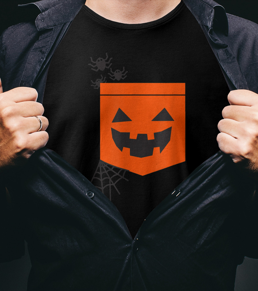 Happy Halloween Pumpkin With Spiderweb And Creepy Faces T-Shirt
