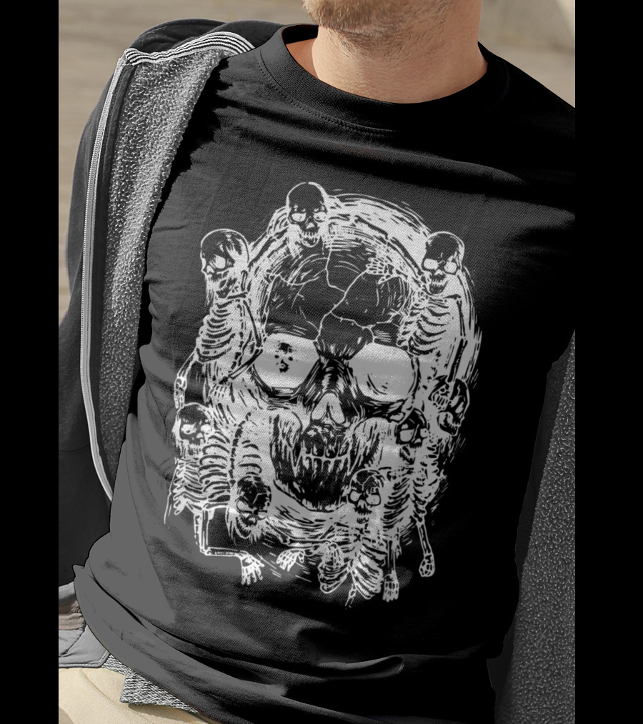 Happy Halloween Skeleton Skull Horror Scary Tattoo T-Shirt